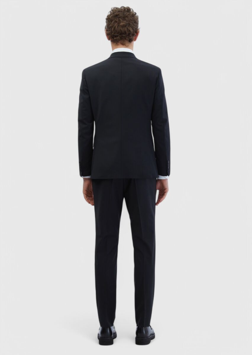 Black Plain Zeroweight Slim Fit Wool Blended Suit - 5