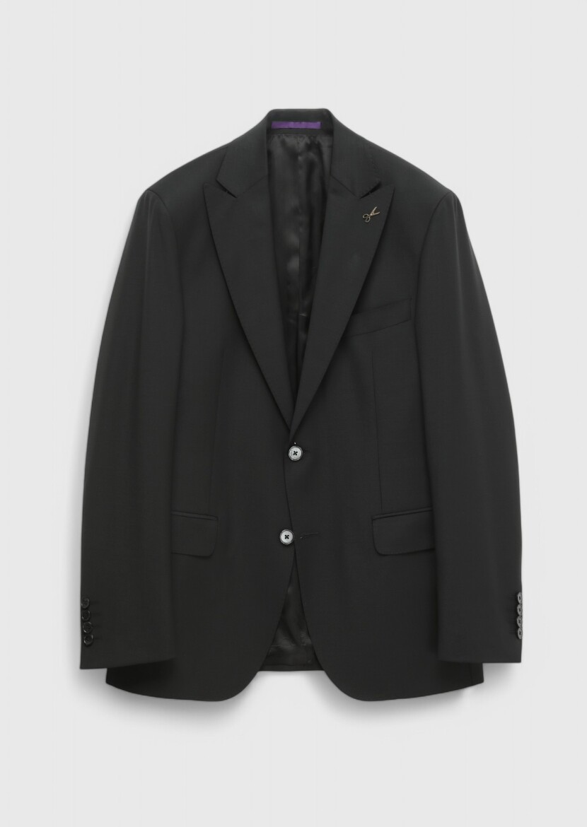 Black Plain Zeroweight Slim Fit Wool Blended Suit - 7