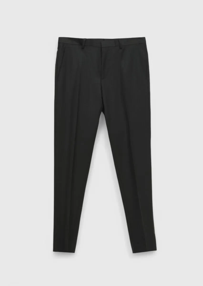 Black Plain Wool Blended Suit - 7