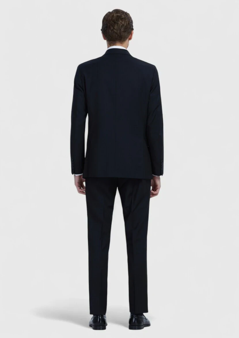 Black Plain Wool Blended Suit - 6