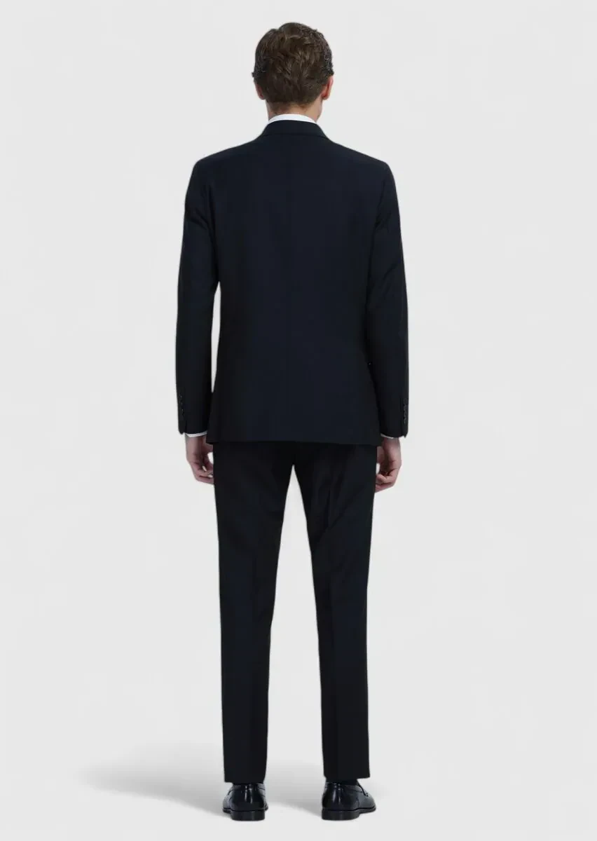 Black Plain Wool Blended Suit - 6