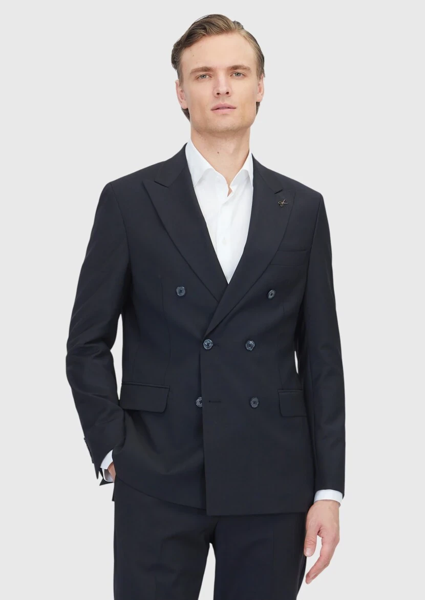 Black Plain Wool Blended Suit - RAMSEY