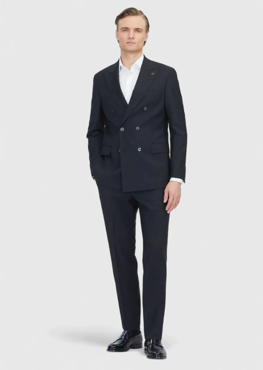 Black Plain Wool Blended Suit - 2