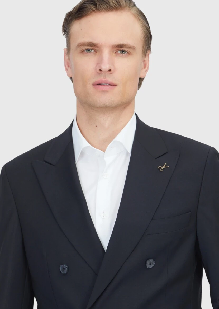 Black Plain Wool Blended Suit - 3