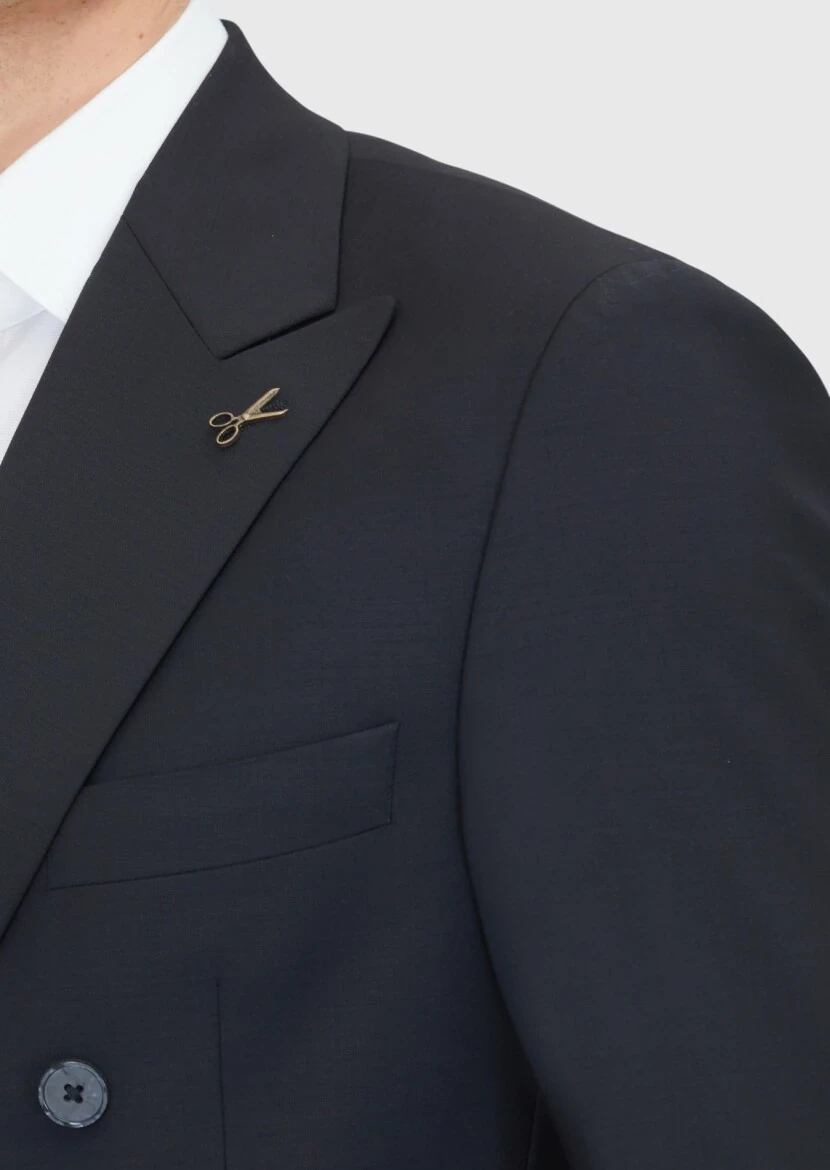 Black Plain Wool Blended Suit - 5