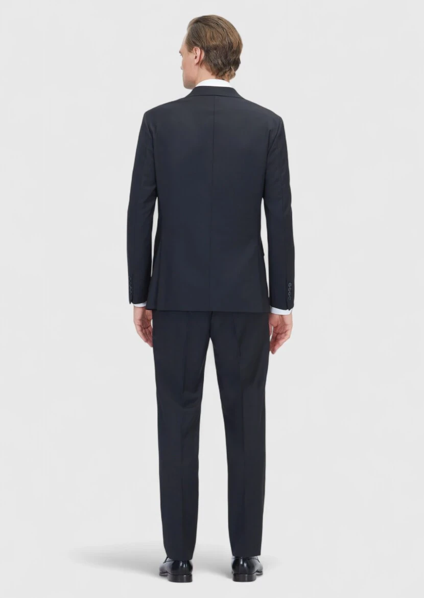 Black Plain Wool Blended Suit - 6