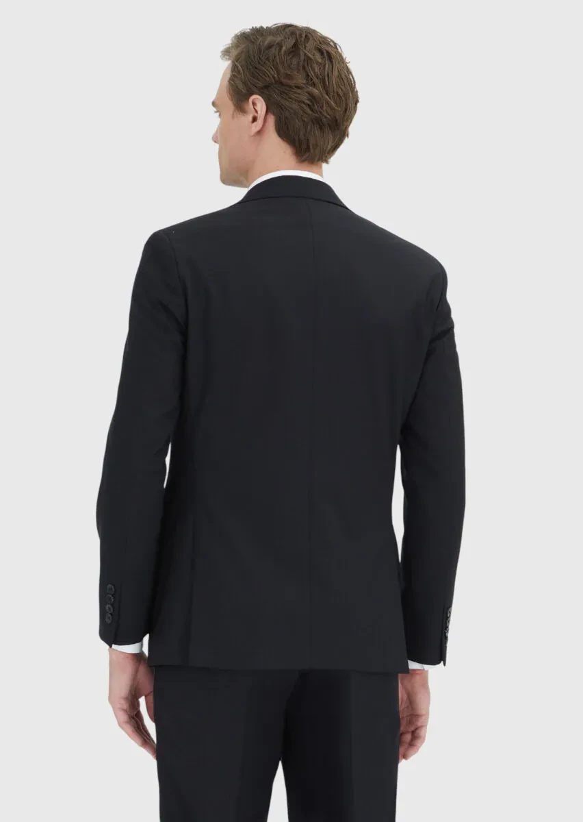 Black Plain Wool Blended Suit - 6