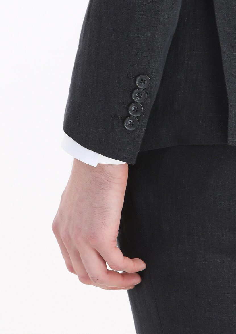 Black Plain Zeroweight Slim Fit 100% Linen Suit - 6