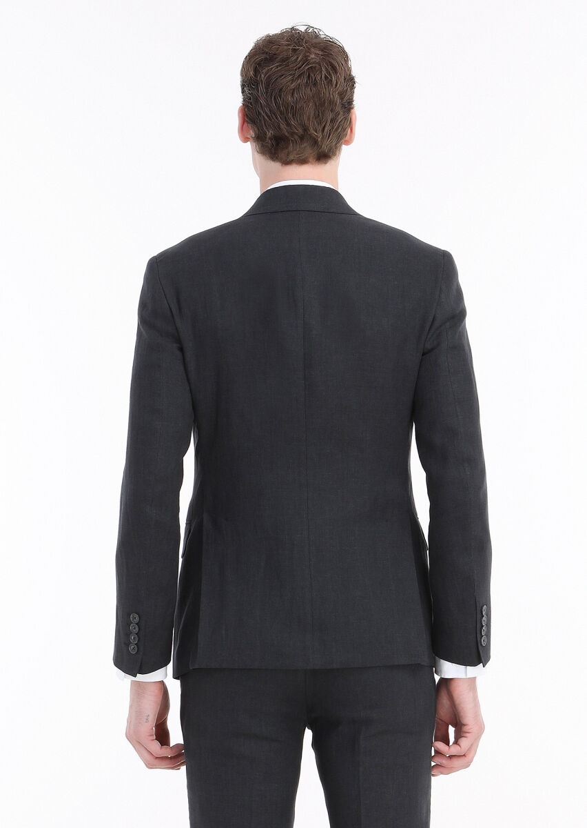 Black Plain Zeroweight Slim Fit 100% Linen Suit - 7