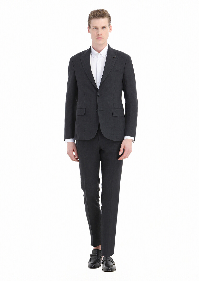 Black Plain Zeroweight Slim Fit 100% Linen Suit - 1