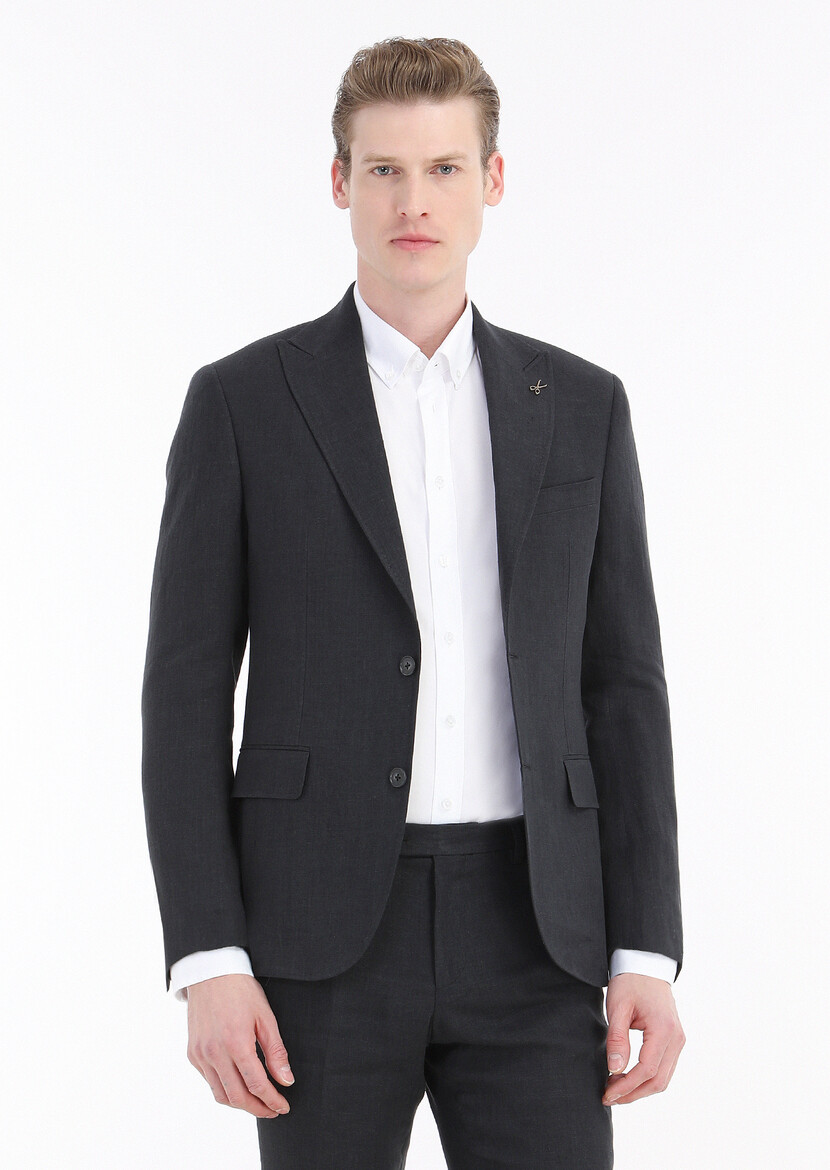 Black Plain Zeroweight Slim Fit 100% Linen Suit - 3