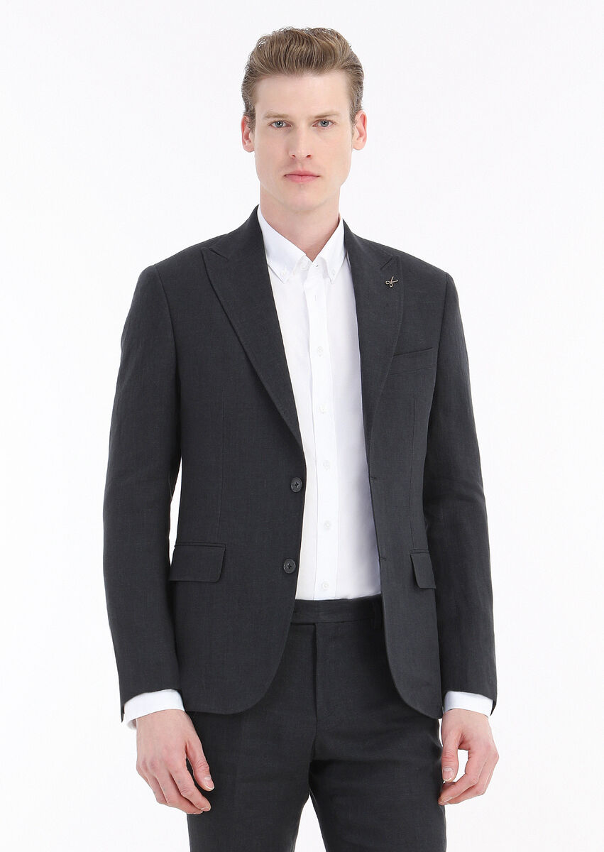 Black Plain Zeroweight Slim Fit 100% Linen Suit - 3