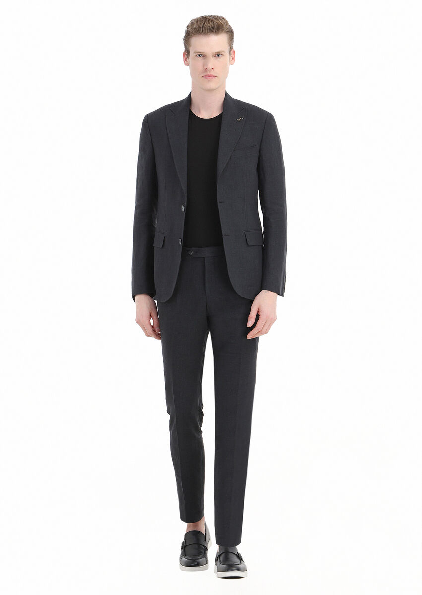 Black Plain Zeroweight Slim Fit 100% Linen Suit - 4