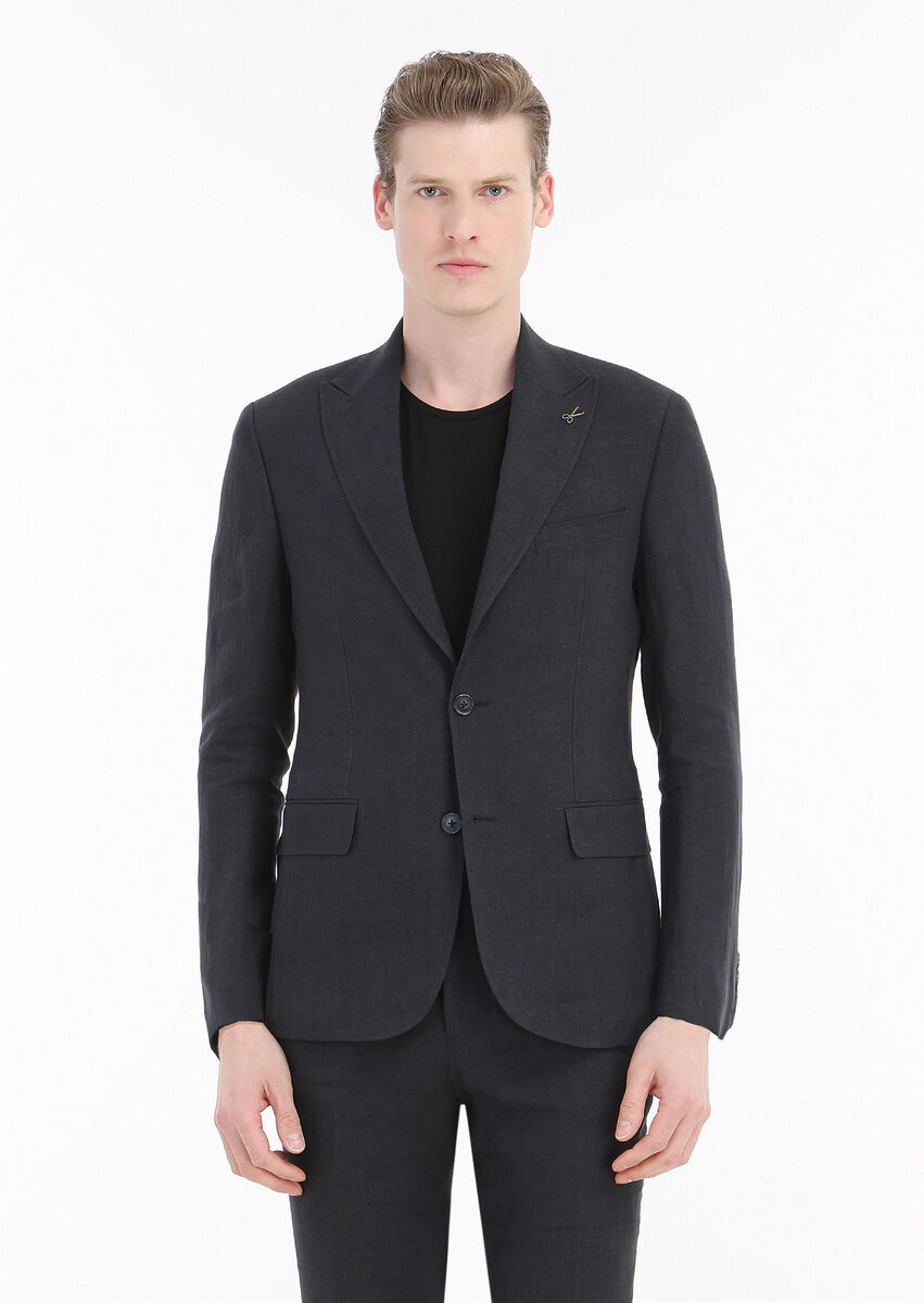 Black Plain Zeroweight Slim Fit 100% Linen Suit - 5