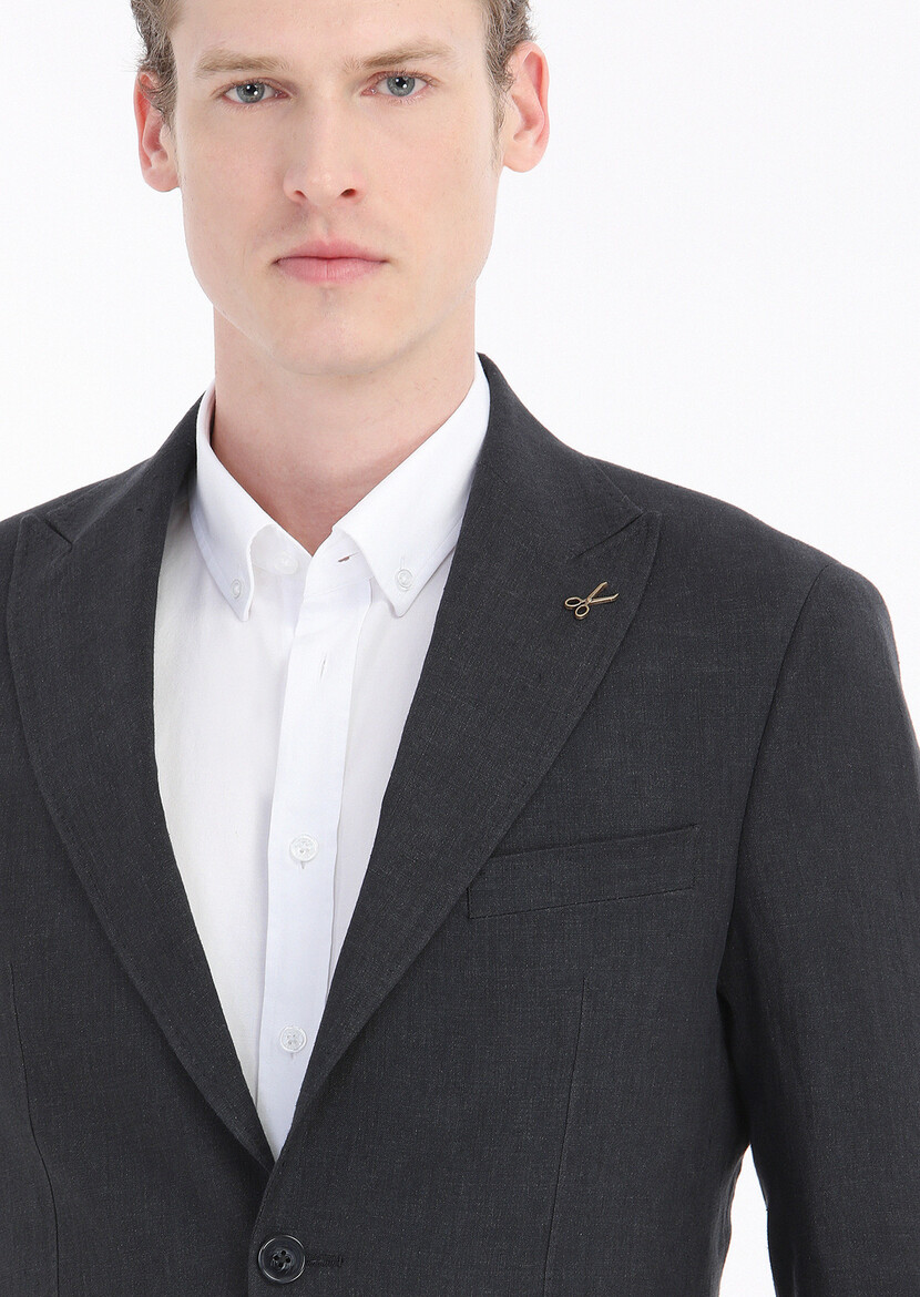 Black Plain Zeroweight Slim Fit 100% Linen Suit - 6