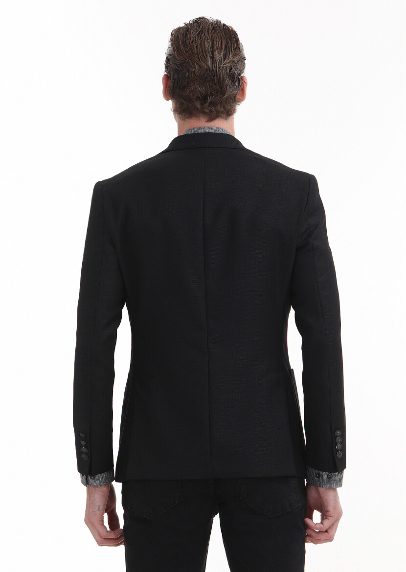 Black Plain Zeroweight Slim Fit 100% Wool Jacket - 5