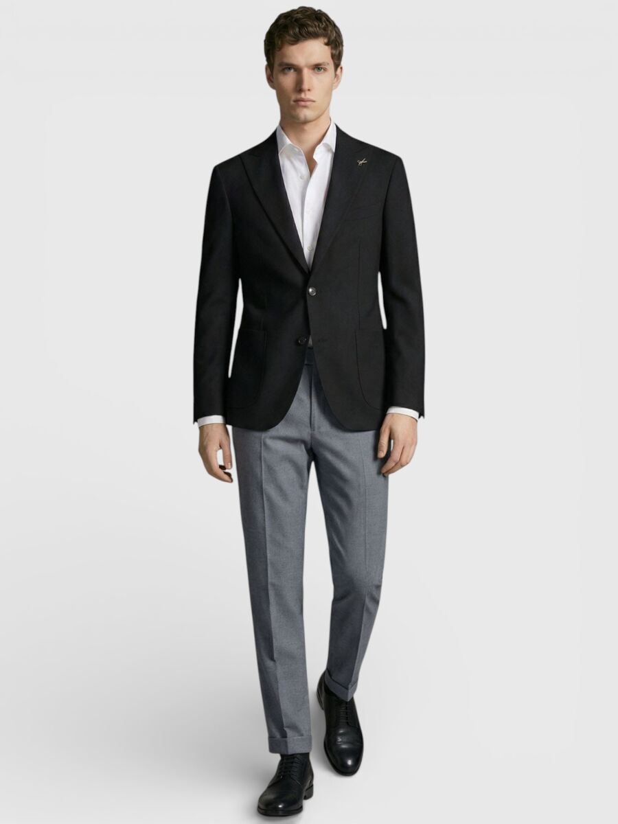 Black Plain Zeroweight Slim Fit 100% Wool Jacket - 1