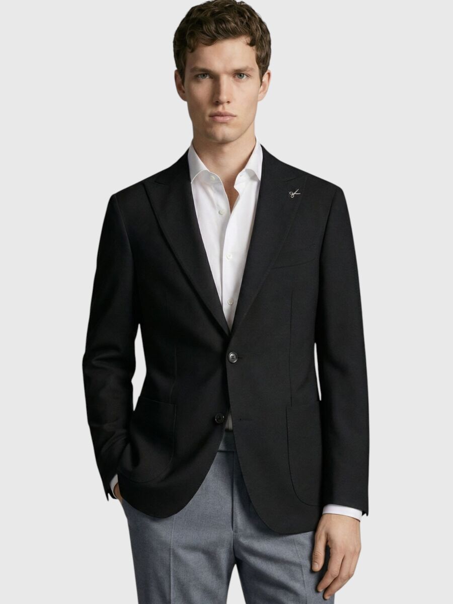 Black Plain Zeroweight Slim Fit 100% Wool Jacket - 3