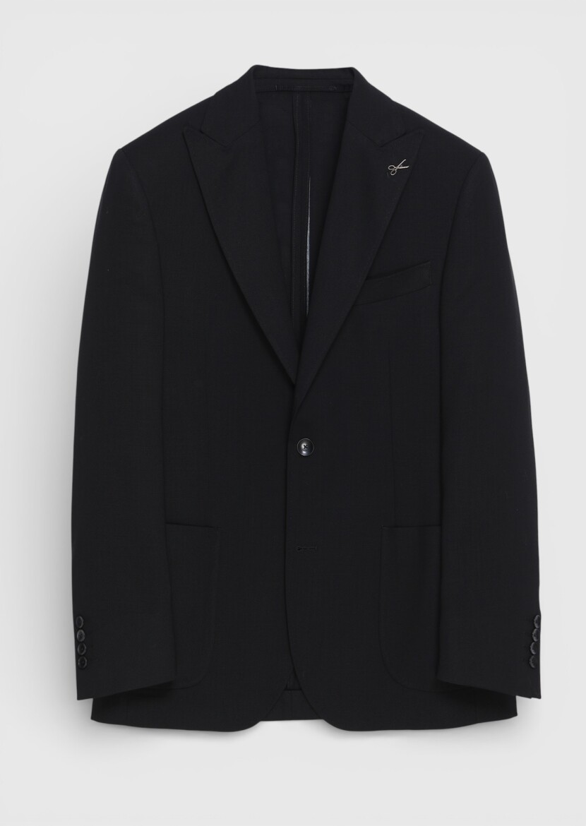 Black Plain Zeroweight Slim Fit 100% Wool Jacket - 5