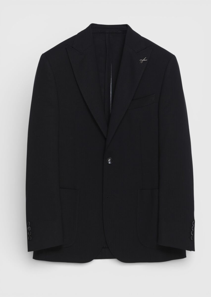 Black Plain Zeroweight Slim Fit 100% Wool Jacket - 5