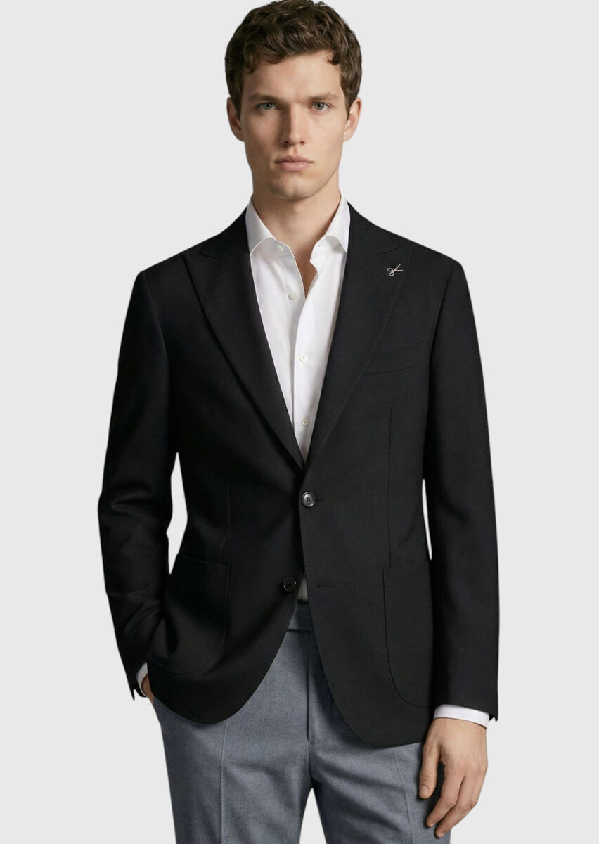 Black Plain Zeroweight Slim Fit 100% Wool Jacket - 1