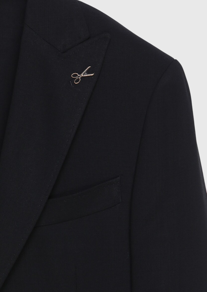 Black Plain Zeroweight Slim Fit 100% Wool Jacket - 5