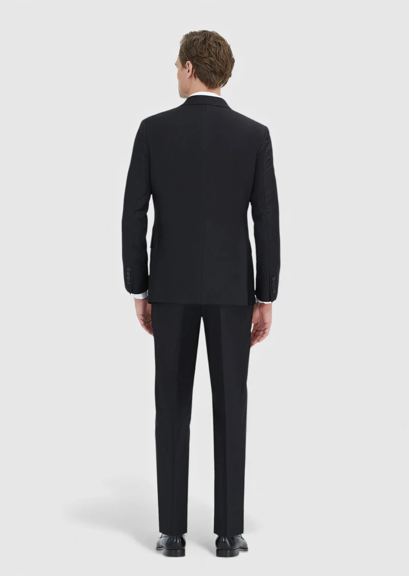 Black Plain Zeroweight Slim Fit 100% Wool Suit - 5