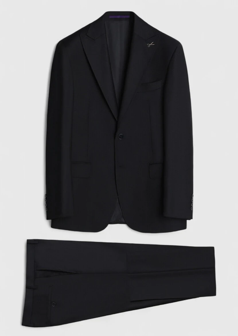 Black Plain Zeroweight Slim Fit 100% Wool Suit - 6