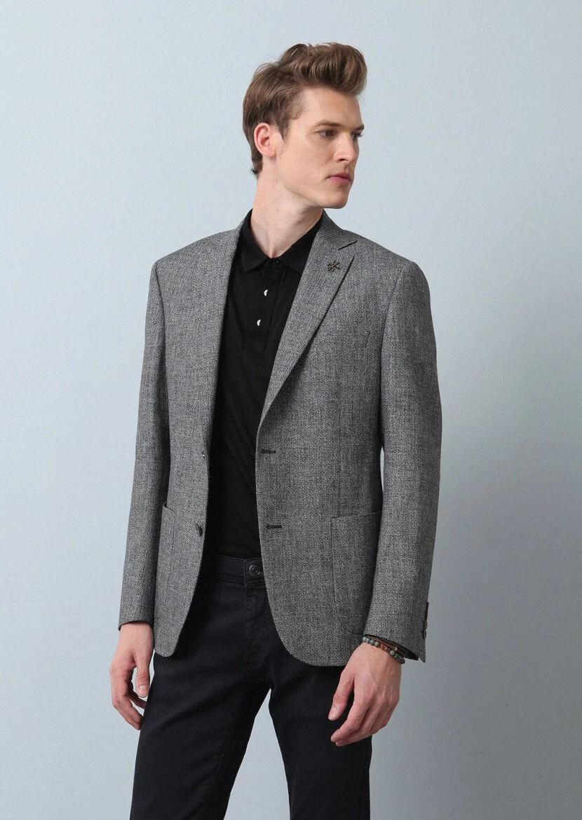 Black Plain Zeroweight Slim Fit Cotton Blended Jacket - 1