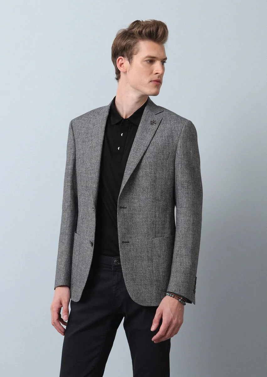Black Plain Zeroweight Slim Fit Cotton Blended Jacket - 1