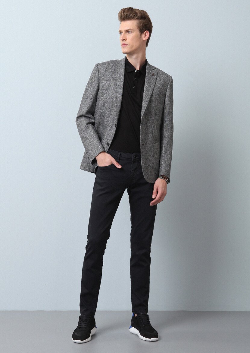 Black Plain Zeroweight Slim Fit Cotton Blended Jacket - 2