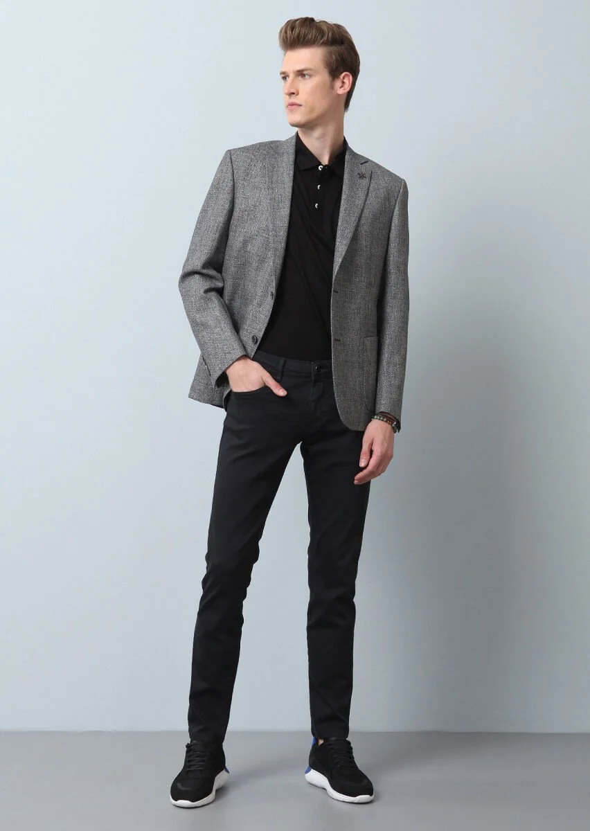 Black Plain Zeroweight Slim Fit Cotton Blended Jacket - 2