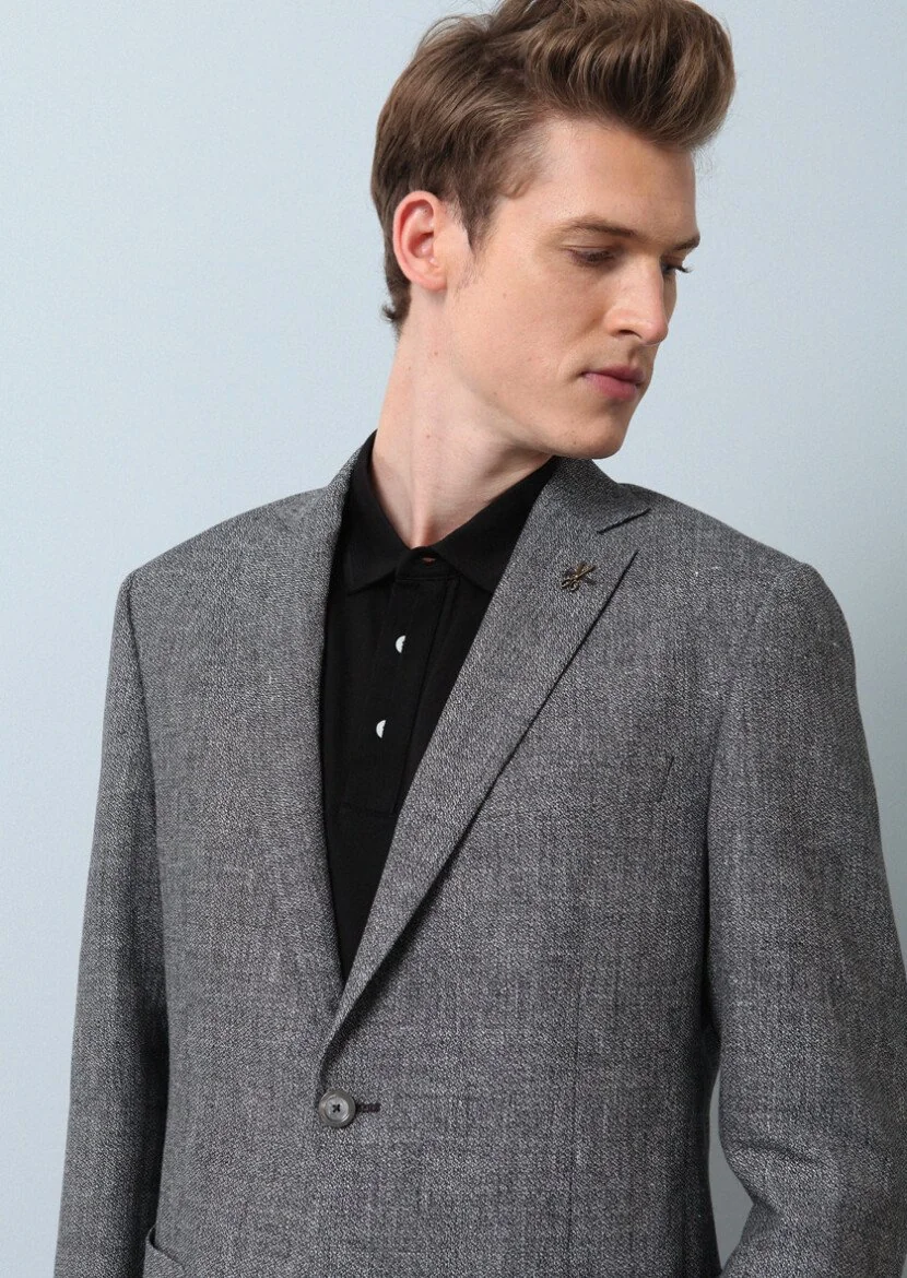 Black Plain Zeroweight Slim Fit Cotton Blended Jacket - 3