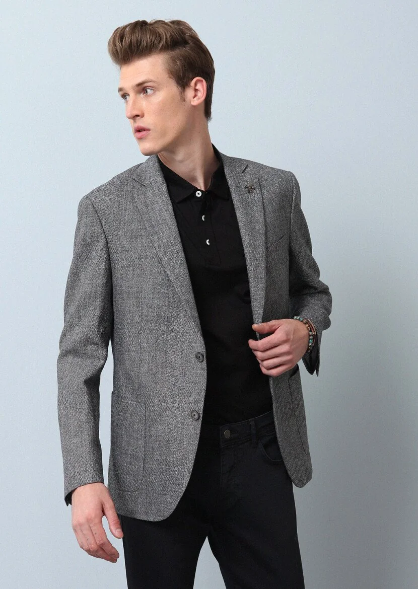 Black Plain Zeroweight Slim Fit Cotton Blended Jacket - 4