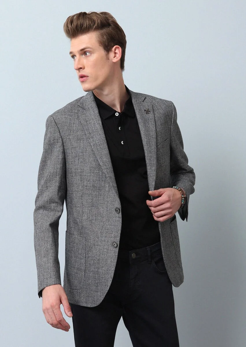 Black Plain Zeroweight Slim Fit Cotton Blended Jacket - 4