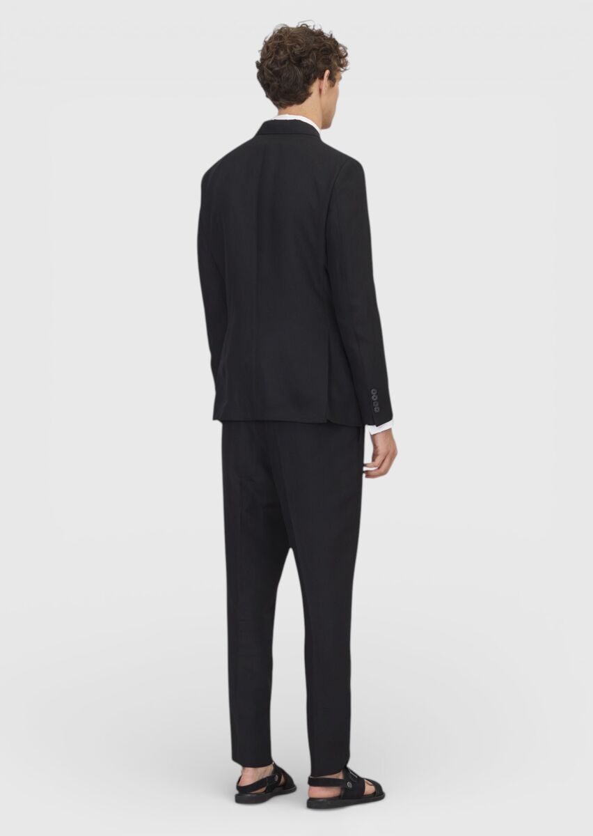 Black Plain Zeroweight Slim Fit Linen Blended Suit - 5