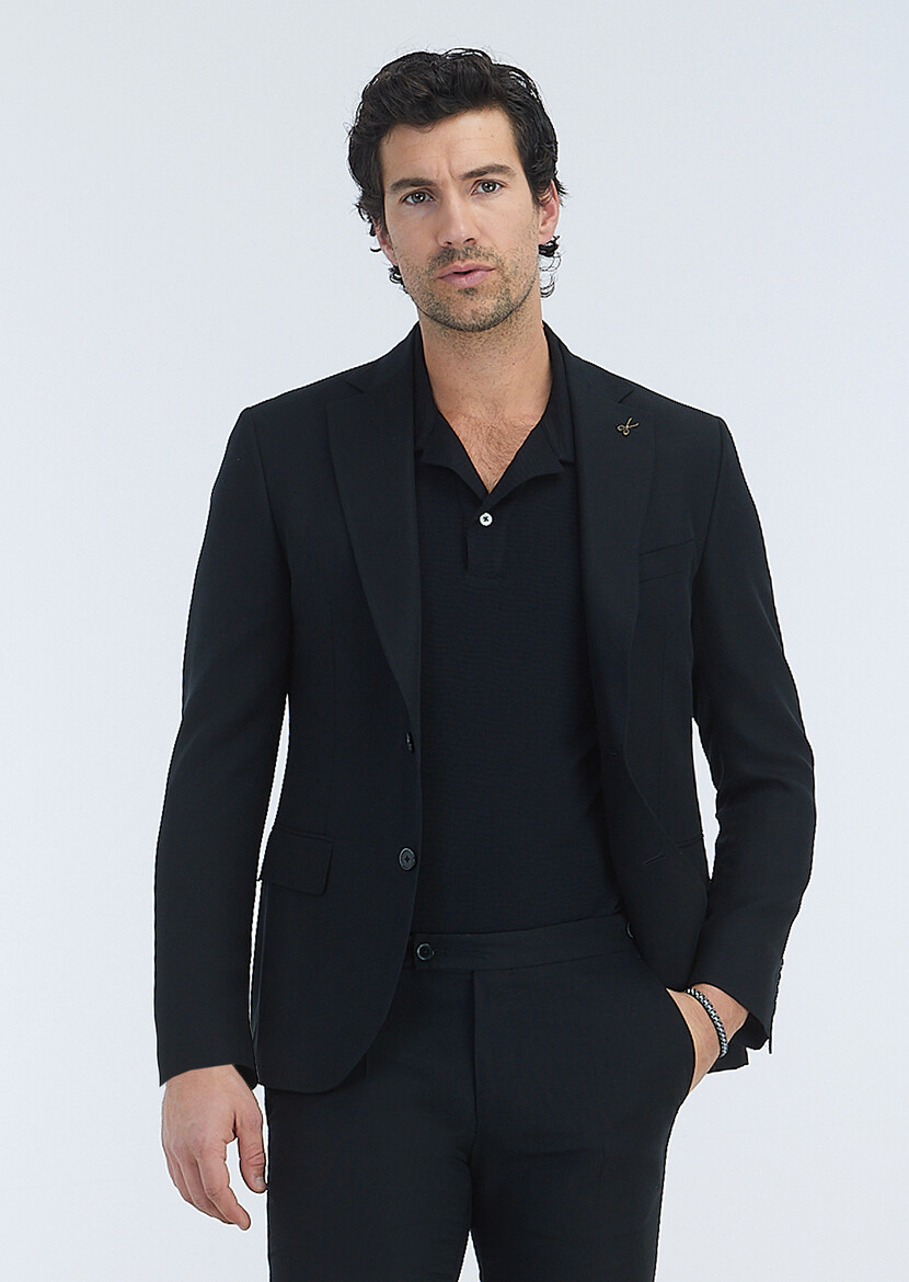 Black Plain Zeroweight Slim Fit Suit - 2