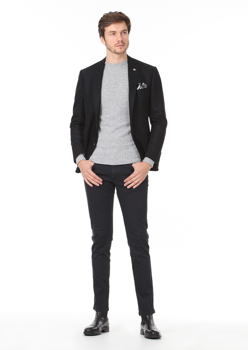 Black Plain Zeroweight Slim Fit Wool Blended Jacket - 3