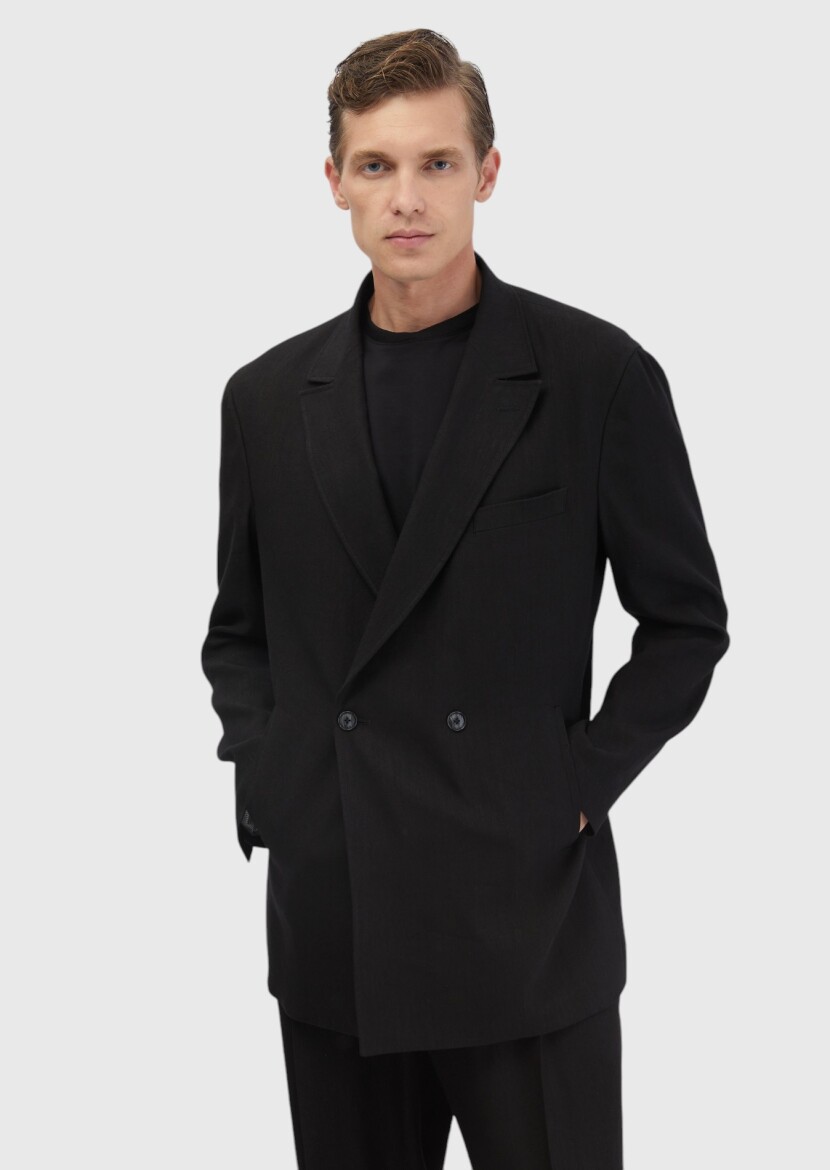 Black Plain Zeroweight Slim Fit Wool Blended Suit - RAMSEY