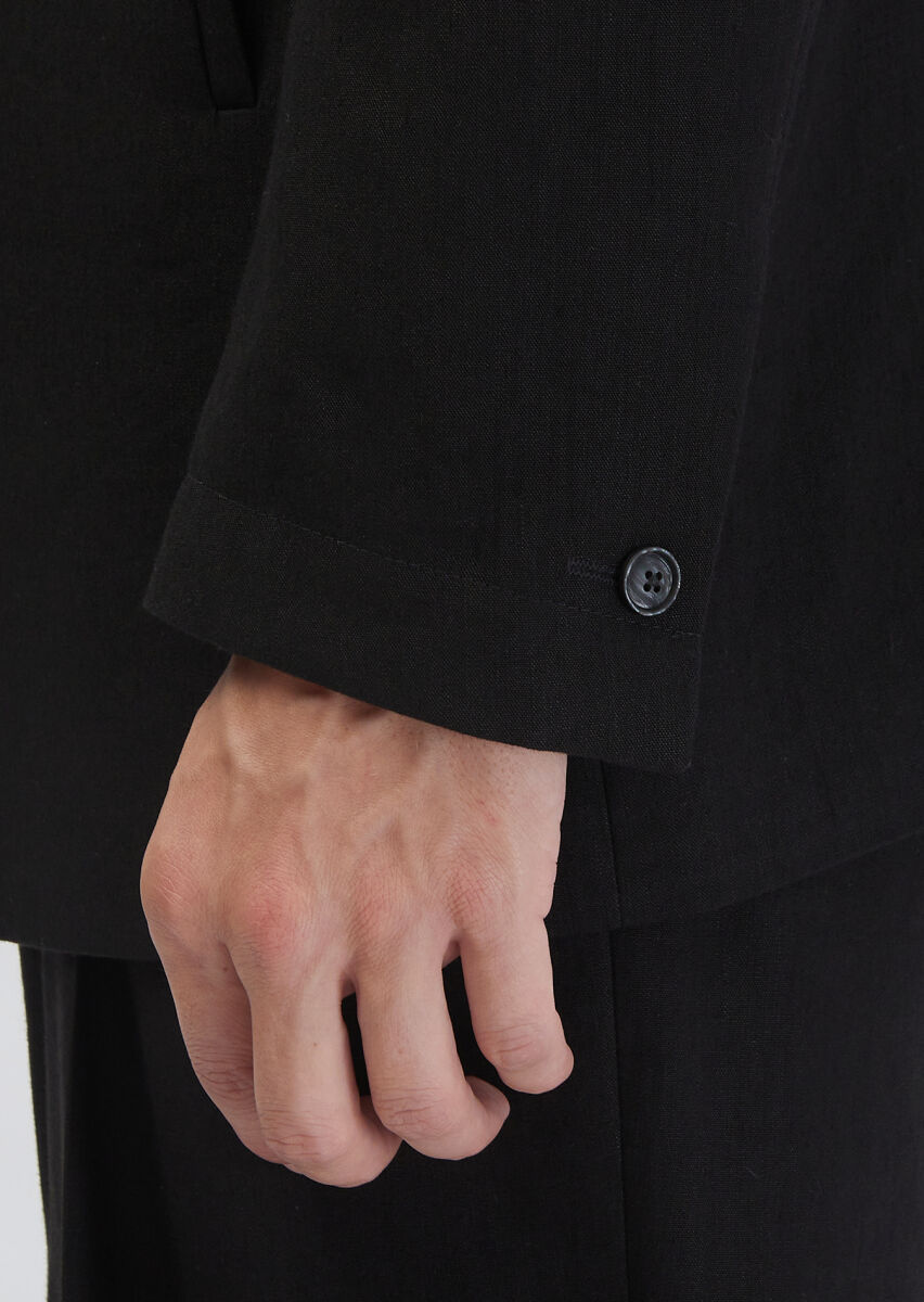 Black Plain Zeroweight Slim Fit Wool Blended Suit - 5