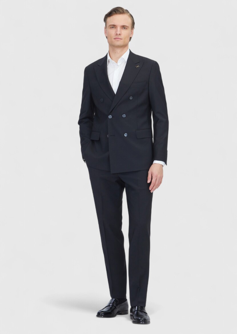 Black Plain Wool Blended Suit 