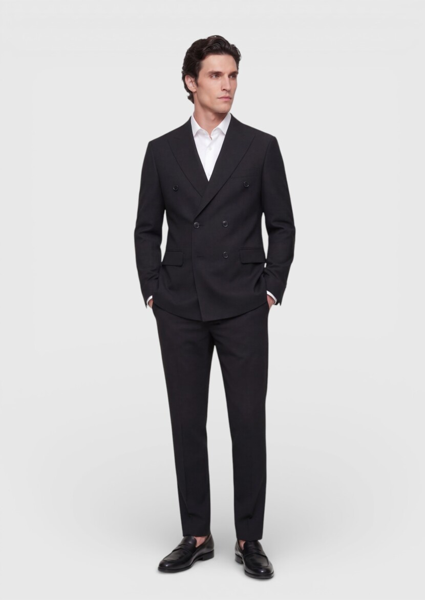 Black Plain Wool Blended Suit - RAMSEY