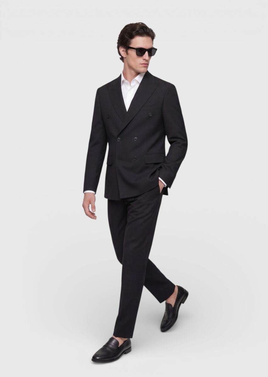 Black Plain Wool Blended Suit - 3