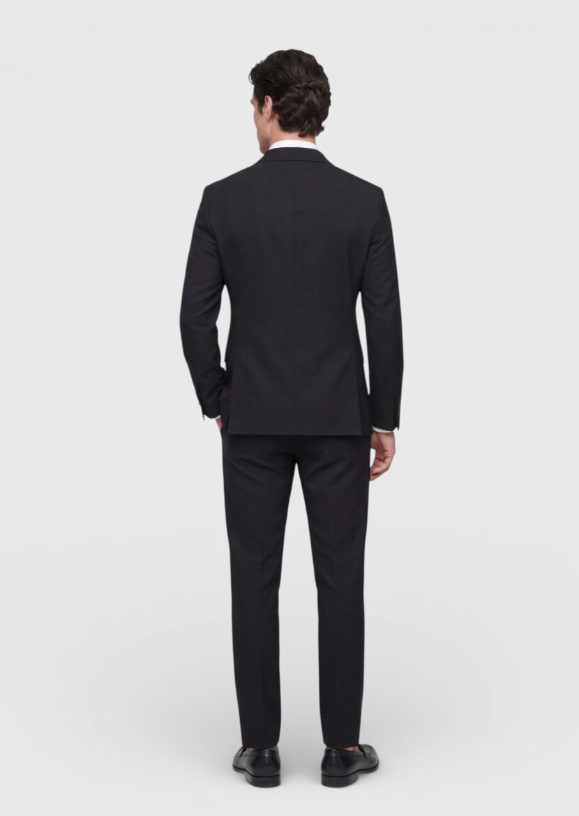 Black Plain Wool Blended Suit - 4