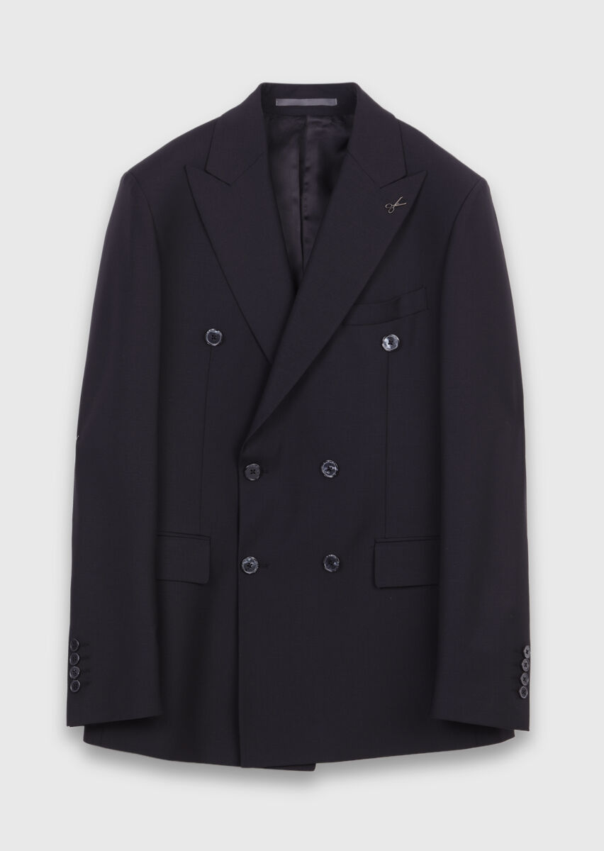 Black Plain Wool Blended Suit - 5