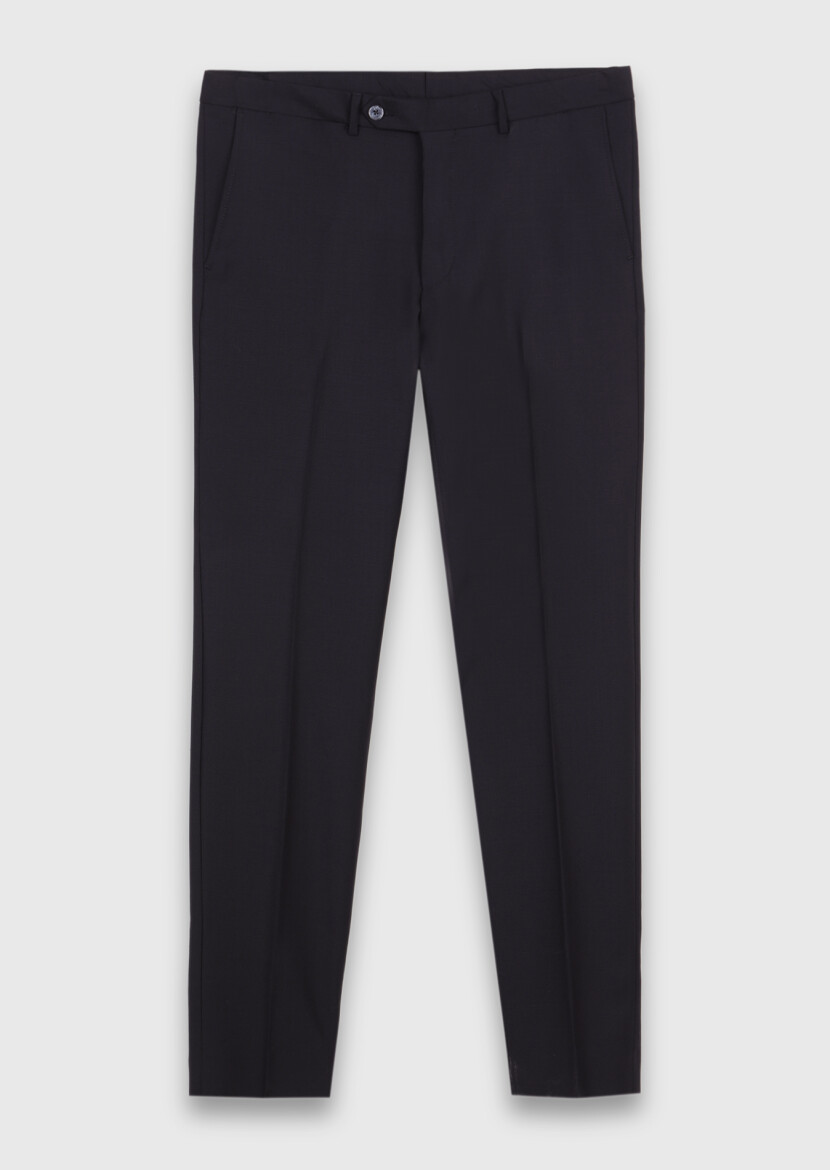 Black Plain Wool Blended Suit - 6