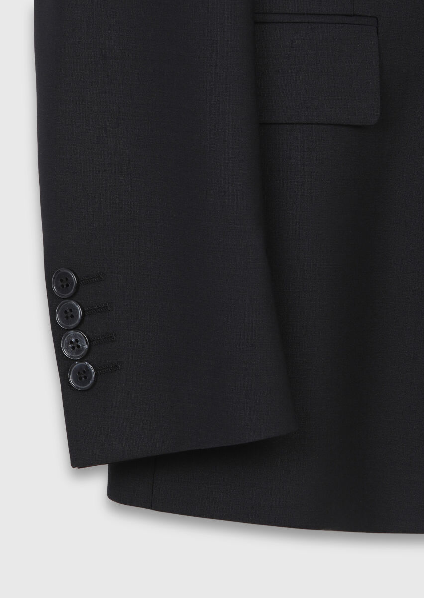 Black Plain Wool Blended Suit - 8