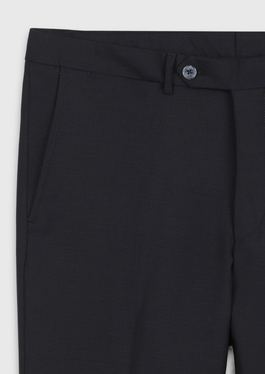 Black Plain Wool Blended Suit - 10
