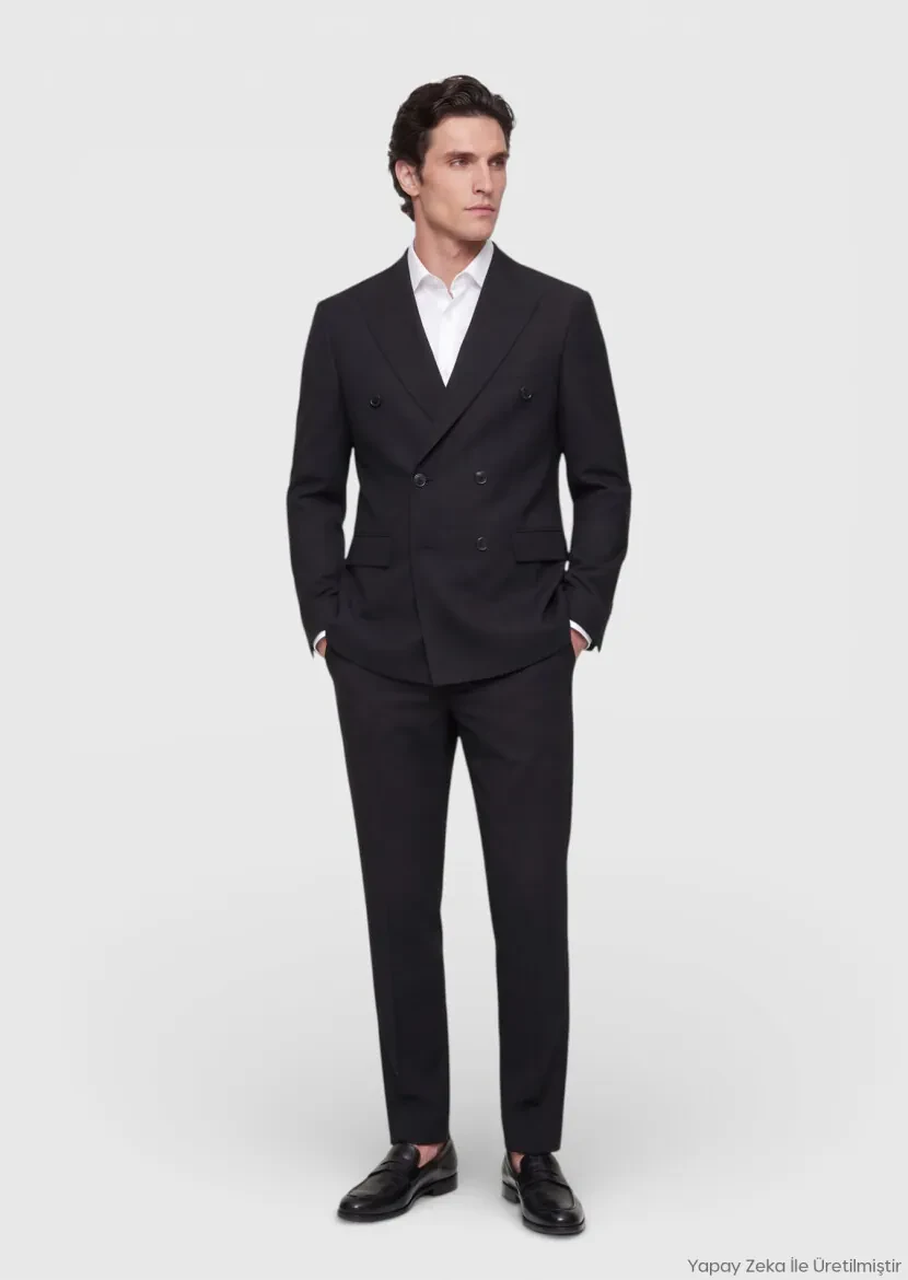 Black Plain Wool Blended Suit - RAMSEY