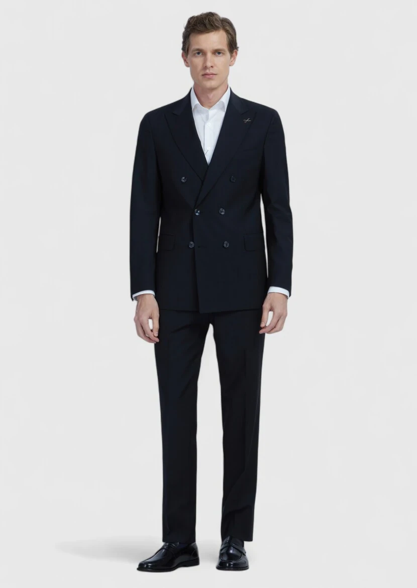Black Plain Zeroweight Slim Fit Wool Blended Suit - 2